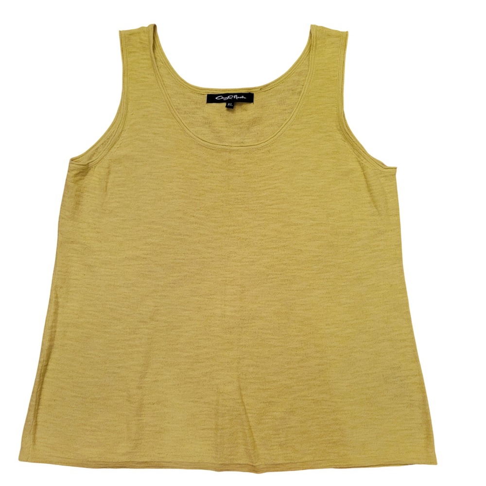 Cheryl Nash XL Tank Top Lime Linen Knit Scoop Neck Sleeveless Coastal Beach